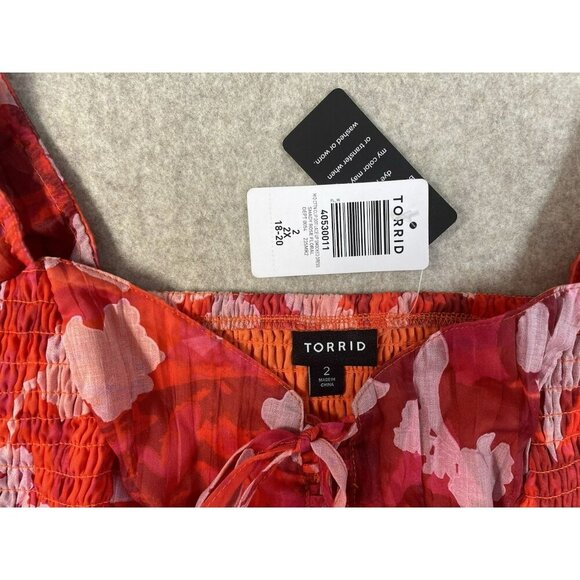 NWT Torrid Lined Lace Up Sweetheart neckline Dress Size 2X Floral Ruffle Smocked - Picture 9 of 16